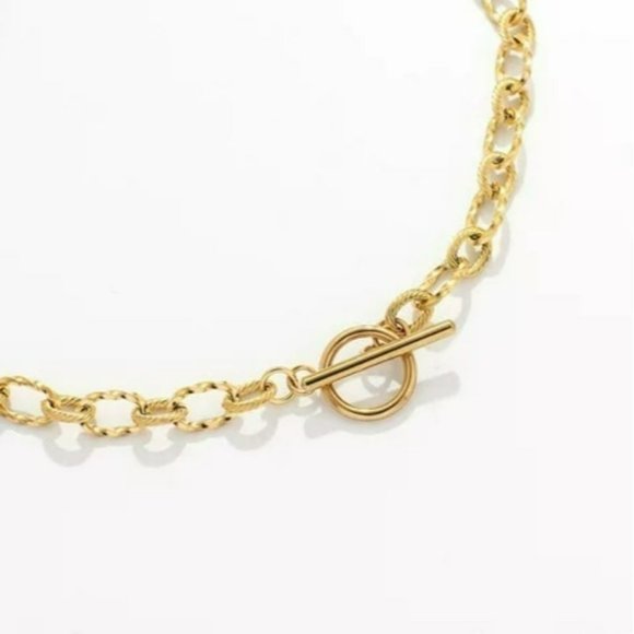 18k Gold Plated Stainless Steel Chunky Chain Choker Necklace Toggle Clasp 17in - Picture 6 of 7